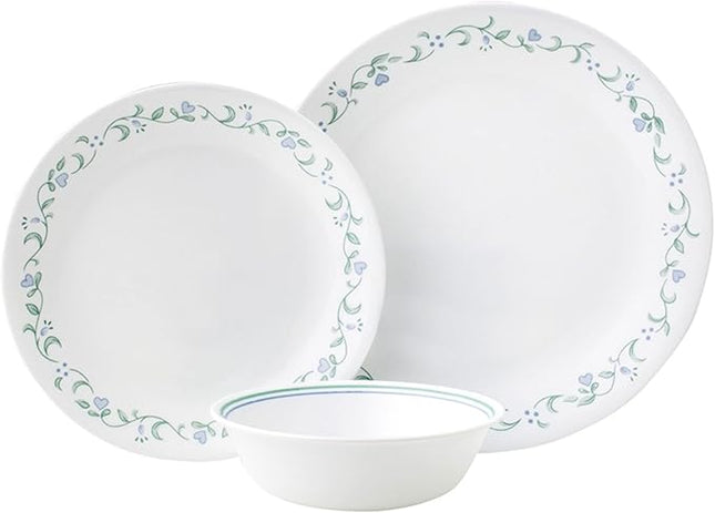 Corelle Dinnerware Set (12pc Set, Country Cottage)-Dinner Set for 4 4 x: Dinner Plates, Side Plates & Bowls 3 X More Durable, Half The Space & Weight of Ceramic up to 80% Recycled Glass, 1146844