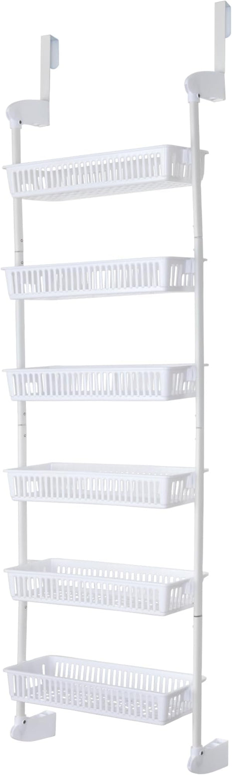 Smart Design Over-The-Door Organizer for Storage – Perfect for Pantry Organization, Bedroom, Bathroom Storage, Playroom, or Kitchen - Adjustable Steel Frame with 6 Baskets & Wall Mount – White