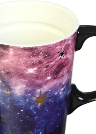 Topadorn Ceramic Travel Mug Coffee Cup 17 OZ., with Sealed Lid and Gift Box, Purple Starry Sky
