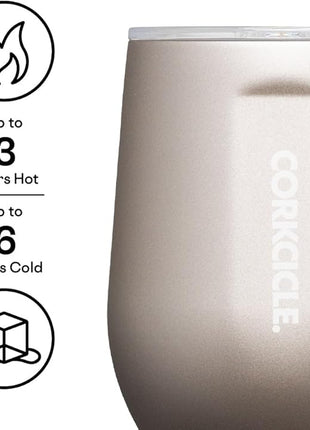 Corkcicle Pure Taste Stemless Insulated Wine Glass Tumbler - Keeps Beverages Cold 6 Hours & Hot 3 Hours - Stainless Steel - Easy-Grip - Summer Drinkware Gift - 12 oz - Latte/Oat Milk