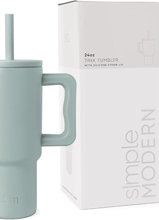 Simple Modern Kids 24 oz Tumbler with Handle and Silicone Straw Lid | Spill Proof and Leak Resistant | Reusable Stainless Steel Bottle | Gift for Kids Boys Girls | Trek Collection | Sea Glass Sage