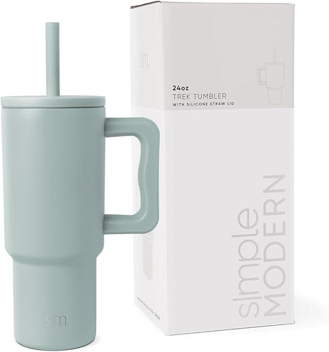 Simple Modern Kids 24 oz Tumbler with Handle and Silicone Straw Lid | Spill Proof and Leak Resistant | Reusable Stainless Steel Bottle | Gift for Kids Boys Girls | Trek Collection | Sea Glass Sage
