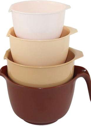 Glad Mixing Bowls with Pour Spout, Set of 4 - Nesting Plastic Bowls (1.2qt, 1.9qt, 2.8qt, and 3qt with Handle) - Non Slip Base, Dishwasher Safe Kitchen Cooking and Baking Supplies, Beige