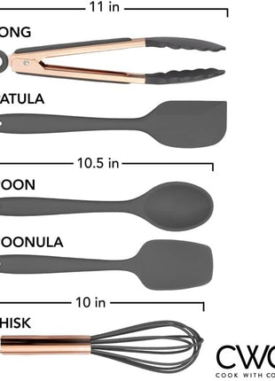 COOK WITH COLOR Silicone Cooking Utensils, Kitchen Utensil Set, Easy to Clean Silicone Kitchen Utensils, Cooking Utensils for Nonstick Cookware, Kitchen Gadgets Set, Standard, Gray