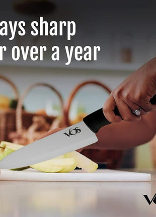 Vos Ceramic Knife with Peeler, Knives Set For Kitchen, Ultra Sharp Kitchen Knife Set with Covers, 4" 5" 6" 7" 8" Paring, Chef Knife, Santoku & 2 more, Lightweight, Dishwasher safe (Black)