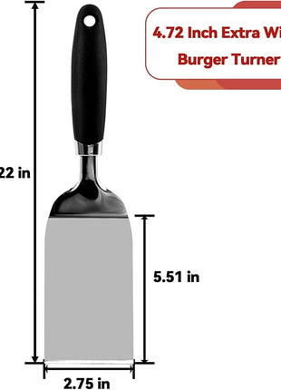 Metal Spatula for Cast Iron Skillet Grill & BBQ, Flat Top Griddle Spatulas for Burgers Fish Eggs, Stainless Steel Turner Flipper for Kitchen Use
