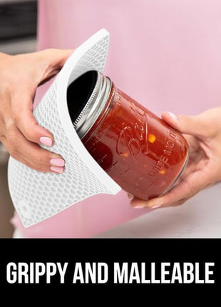 GORILLA GRIP BPA-Free Soft Silicone Oven Mitts and Pot Holders Sets of 4, Heat Resistant Waterproof Cooking Gloves, Thick Cotton Lining, Flexible Gripping for Baking Grilling, Kitchen Trivets, White