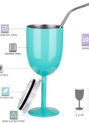 AMZUShome Stainless Steel Wine Glasses(2 Pack).Double Walled Vacuum Insulated Wine Tumbler Cups With Lid and Straw.Friendship,Christmas,Birthday Gifts for Women Men Friends Dad Mom(10oz Mint Green)