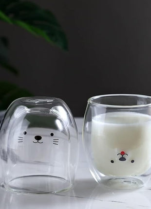 Dog Mug Cute Mugs Glass Double Wall Insulated Glass Espresso Cup, Coffee Cup, Tea Cup, Milk Cup,Kawaii Gift for Office and Personal Birthday Christmas (Happy Dog)