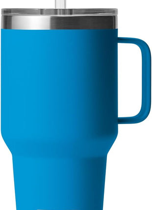 YETI Rambler 35 oz Tumbler with Handle and Straw Lid, Travel Mug Water Tumbler, Vacuum Insulated Cup with Handle, Stainless Steel, Big Wave Blue