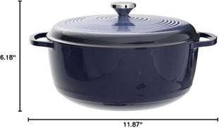 Lodge 7.5 Quart Enameled Cast Iron Dutch Oven with Lid – Dual Handles – Oven Safe up to 500° F or on Stovetop - Use to Marinate, Cook, Bake, Refrigerate and Serve – Indigo