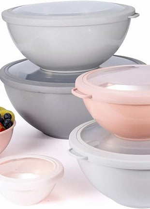 COOK WITH COLOR Mixing Bowls with TPR Lids - 12 Piece Plastic Nesting Bowls Set includes 6 Prep Bowls and 6 Lids, Microwave Safe Mixing Bowl Set (Pink Ombre)