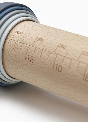 Joseph Joseph PrecisionPin - Rolling Pin with adjustable pastry thickness, Baking and dough rollers, Beech Wood, Pastel Blue
