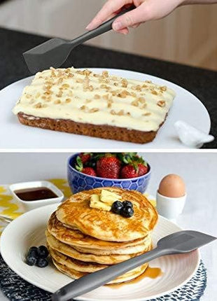 StarPack Basics Silicone Spatula Set of 2 (1 Small, 1 Large), High Heat Resistant to 480°F, Hygienic One Piece Design, Non Stick Rubber Cooking Utensil Set (Gray Black)