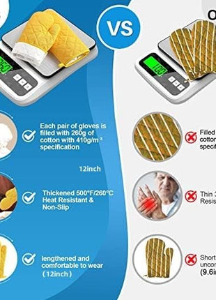 Oven Mitts and Pot Holders 4 pcs Set,High Heat Resistant 500 Degree Extra Thicken Long Kitchen Cotton Oven Glove for Cooking (12 Inch,Yellow)