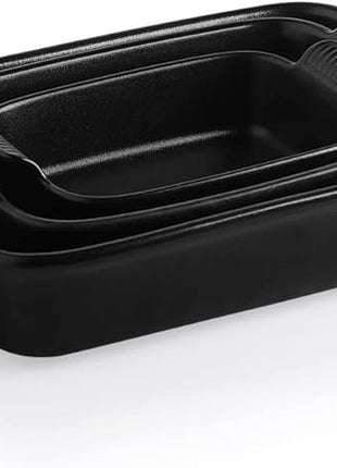 Sweejar Baking Pans Set, Ceramic 9x13 Baking Dish with Handle, Rectangular Casserole Dishes for Oven, Bakeware Sets of 3, Durable Lasagna Pan Deep for Kitchen, Banquet, Wedding Gift(Black)