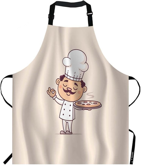EKOBLA Chef Aprons Hot Pizza Cook Cuisine Cute Fast Food Hat Italian Man Moustache Waterproof Resistant Chef Cooking Kitchen BBQ Adjustable Aprons for Women Men 27x31 Inch