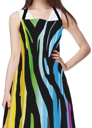 EKOBLA Zebra Aprons Colorful Animal Pattern Abstract Art Curve Drawing Stripes Fashion Waterproof Resistant Chef Cooking Kitchen BBQ Adjustable Aprons for Women Men 27x31 Inch