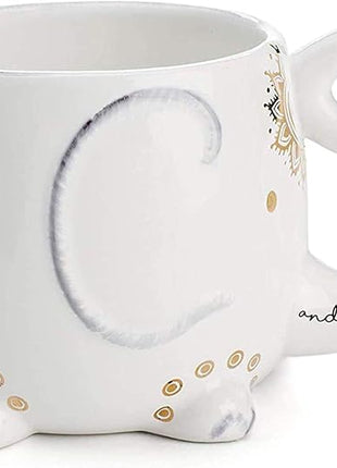 VOTUM Elephant Ceramic Coffee or Tea Mug - Animal Shaped Cup with Hand Printed Designs Saying “And So the Adventure Begins” - Cute Handmade Gift for Men or Women Elephant Lovers – 18.6 Fluid Ounce