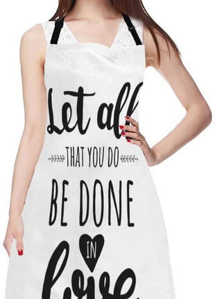 EKOBLA Let All That You Do Be Done In Love Aprons Motivational Bible Quote Christian Verse Waterproof Resistant Chef Cooking Kitchen BBQ Adjustable Aprons for Women Men 27x31 Inch