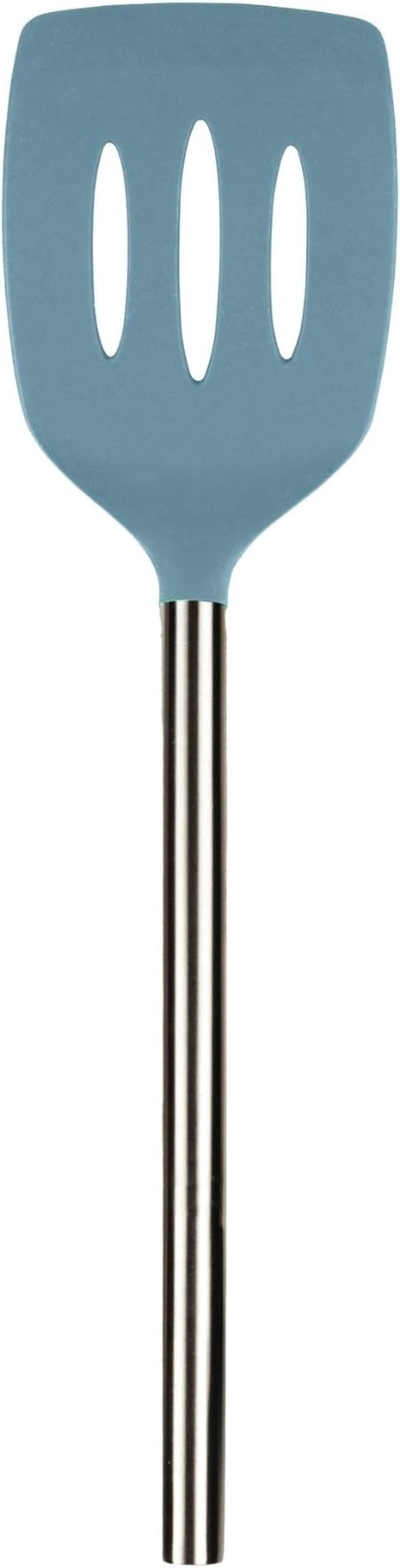 Tovolo Slotted Silicone Spatula Turner Slotted Stainless Steel Handle 10" Blue Slate Heat Resistant Non Toxic BPA Free Kitchen Utensil, Silicone Egg Pancake Flipper Metal Handle Turner for Cooking