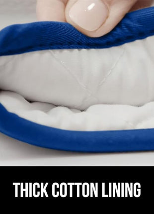 GORILLA GRIP BPA-Free Soft Silicone Oven Mitts, Heat Resistant and Waterproof Cooking Gloves, Thick Cotton Lining, Flexible Gripping for Baking Grilling, Kitchen Potholders Set of 2, 12.5x8.3, Blue