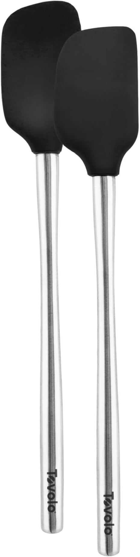 Tovolo Flex-Core Stainless Steel Handled Mini Spatula & Spoonula Set (Black), Kitchen Utensil Set of 2, Heat-Resistant & BPA-Free Silicone Turner Heads, Safe for Cast Iron | Dishwasher-Safe