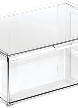 mDesign Plastic Stackable Closet Storage Organizer Bin Containers with Front Pull Drawer for Cabinet, Desk, Shelf, Cupboard, or Dresser Organization - Lumiere Collection - Clear