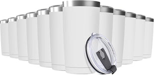 12Pack 20oz Tumbler Vacuum Insulated Travel Mug with Lids, Stainless Steel Double Wall Bulk Cup for Home, Office, Outdoor Suitable for Vehicle Cup Holders （White）