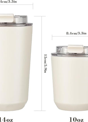 Puraville Insulated Tumblers with Lid, 14 oz Travel Coffee Mug Stainless Steel Vacuum Cup, Leak Proof Reusable Double Walled Coffee Tumbler for Iced and Hot Drinks, Cream