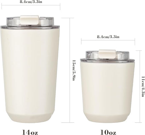 Puraville Insulated Tumblers with Lid, 14 oz Travel Coffee Mug Stainless Steel Vacuum Cup, Leak Proof Reusable Double Walled Coffee Tumbler for Iced and Hot Drinks, Cream