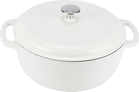 Amazon Basics Cast Iron Dutch Oven Pot with Lid, Enameled, Round, Dual Handles, Heavy-Duty, Medium, 6-Quart, Matte White