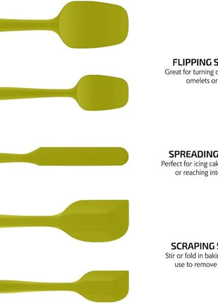 OVENTE Silicone Spatula Set of 5, Food Grade Rubber Spatula with High Heat Resistant, BPA-Free and Dishwasher Safe, Nonstick Kitchen Utensils for Baking, Cooking and Mixing, Green SP12305G