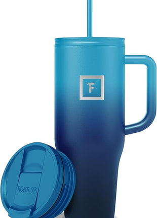 IRON °FLASK Co-Pilot Insulated Mug w/Straw & Flip Cap Lids - Cup Holder Bottle for Hot, Cold Drink - Leak-Proof - Water, Coffee Portable Travel Mug - Dark Night, 40 Oz