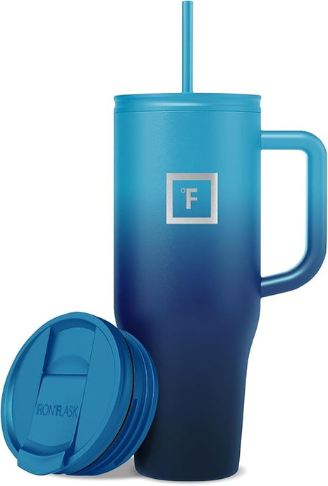 IRON °FLASK Co-Pilot Insulated Mug w/Straw & Flip Cap Lids - Cup Holder Bottle for Hot, Cold Drink - Leak-Proof - Water, Coffee Portable Travel Mug - Dark Night, 40 Oz