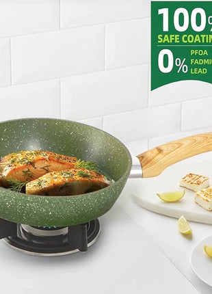 Kitchen Academy Non Toxic Pots and Pans Set Non Stick - 12 Piece Induction Cookware Sets, Green Granite Nonstick Cooking Pot and Pan Set, PFOA&PFOS Free