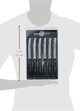 Cuisinart Knife Set, 6pc Steak Knife Set with Steel Blades for Precise Cutting, Lightweight, Stainless Steel & Durable, C77TR-6PSK, Black