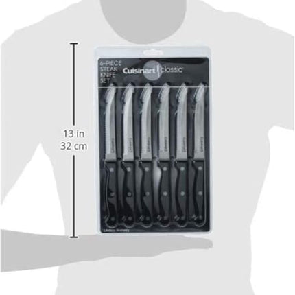 Cuisinart Knife Set, 6pc Steak Knife Set with Steel Blades for Precise Cutting, Lightweight, Stainless Steel & Durable, C77TR-6PSK, Black