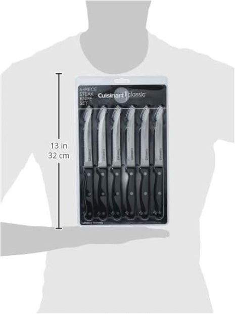 Cuisinart Knife Set, 6pc Steak Knife Set with Steel Blades for Precise Cutting, Lightweight, Stainless Steel & Durable, C77TR-6PSK, Black