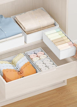 DIMJ Drawer Organizer Clothes, 14 Pack Dresser Organizer, Foldable Closet Organizers and Storage, Fabric Dresser Bins, Drawer Dividers for Nursery, Baby Clothes, Underwears, Sock (White)