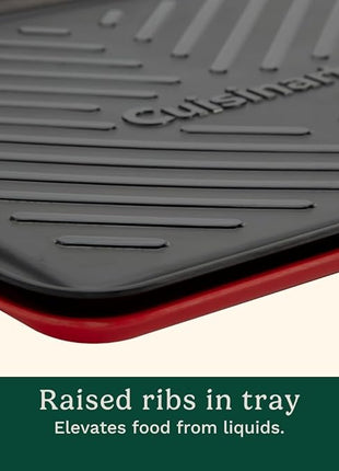 Cuisinart Grilling Prep & Serve Trays, 17x10.5 inch BBQ Tray Safe for Food Handling, 2 Dishwasher Safe Nesting Trays Black & Red, Perfect Grilling Accessories for Cooked & Raw Meat, Fits 6 Burgers