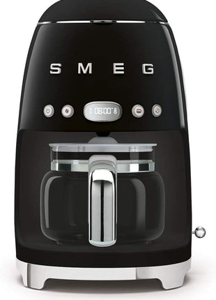 Smeg 50's Retro Style Aesthetic Drip Coffee Machine with 10 Cup Glass Carafe, Auto Start Feature, Keep Warm Plate, and Two Coffee Strength Settings (Black)