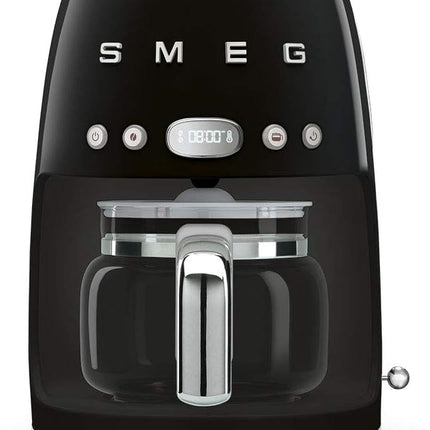 Smeg 50's Retro Style Aesthetic Drip Coffee Machine with 10 Cup Glass Carafe, Auto Start Feature, Keep Warm Plate, and Two Coffee Strength Settings (Black)