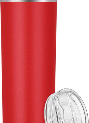 VEGOND 20 oz Stainless Steel Skinny Tumbler with Lids and Straws, 20oz Double Wall Insulated Slim Tumbler Cup for Cold Hot Drinks, Red 1 Pack
