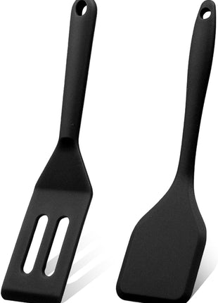 Mini Silicone Brownie Serving Spatula Set Flexible Non Stick Serve Turner Heat Resistant Cooking Spatula for Flip Eggs Crepe Steak Pizza Kitchen Utensil (Black)