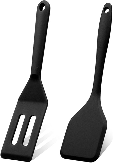 Mini Silicone Brownie Serving Spatula Set Flexible Non Stick Serve Turner Heat Resistant Cooking Spatula for Flip Eggs Crepe Steak Pizza Kitchen Utensil (Black)