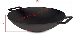 Jim Beam 12'' Pre Seasoned Heavy Duty Construction Cast Iron Grilling Wok, Griddle and Stir Fry Pan
