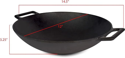 Jim Beam 12'' Pre Seasoned Heavy Duty Construction Cast Iron Grilling Wok, Griddle and Stir Fry Pan