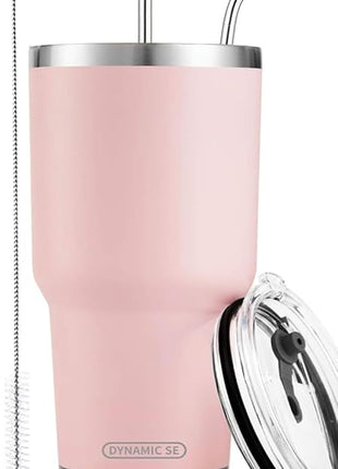 D·S 30oz Sakura Pink Tumbler Stainless Steel Double Wall Vacuum Insulated Mug with Straw and Lid, Cleaning Brush for Cold and Hot Beverages