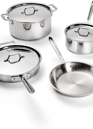 All-Clad D3 3-Ply Stainless Steel Cookware Set – 7-Piece Pots and Pans Set, Induction, Oven Broiler Safe 600F - Includes Frying Pans, Saucepans, Sauté Pan, Stockpot, Professional Cookware – Silver